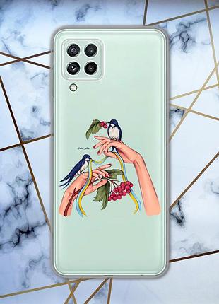 Прозрачный чехол для samsung galaxy a22 4g / m22 / m32 ласточки (патриотический принт 15)