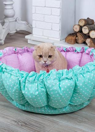 Лежанка для кота та собаки кошик колір м'ятний/ рожевий