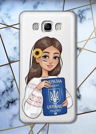 Прозрачный чехол для samsung galaxy j7(2016) j710 :: девушка с паспортом (принт 12)