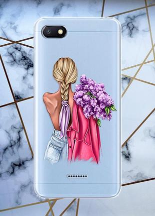 Прозрачный чехол для xiaomi redmi 6a :: девушка с сиренью (принт 7)