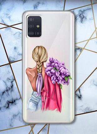 Прозрачный чехол для samsung galaxy a71 / a715 объемный :: девушка с сиренью (принт 7)