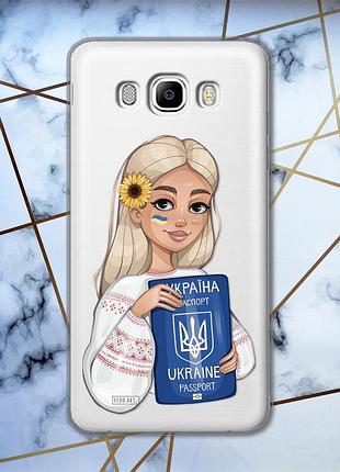 Прозрачный чехол для samsung galaxy j7(2016) j710 :: девушка с паспортом (принт 13)