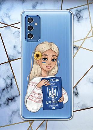 Прозрачный чехол для samsung galaxy m52 :: девушка с паспортом (принт 13)