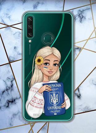 Прозрачный чехол для huawei y6p :: девушка с паспортом (принт 13)