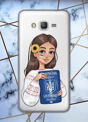 Прозрачный чехол для samsung galaxy g530 / grand prime :: девушка с паспортом (принт 12)