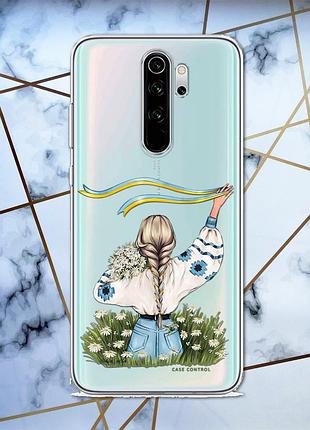 Прозрачный чехол для xiaomi redmi note 8 pro :: девушка с лентой (принт 17)