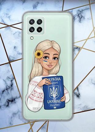 Прозрачный чехол для samsung galaxy a22 5g :: девушка с паспортом (принт 13)