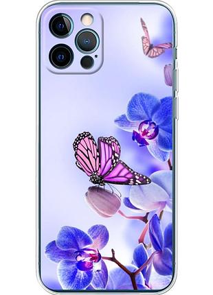 Чехол силиконовый с картинкой на iphone 12 pro max (цветок, бабочка на орхидее)