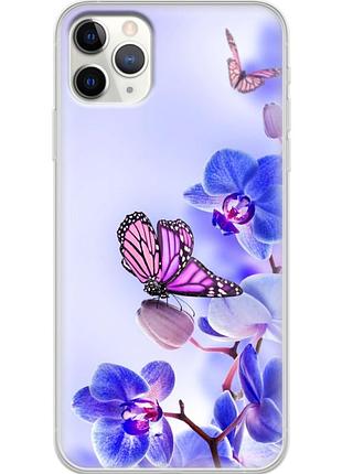 Чехол силиконовый с картинкой на iphone 11 pro max (цветок, бабочка на орхидее)