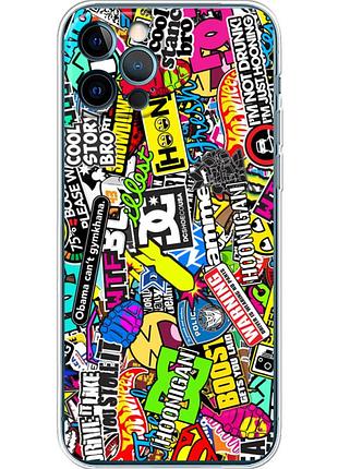 Чехол силиконовый с картинкой на iphone 12 pro (цветные наклейки)