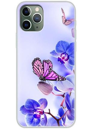 Чехол силиконовый с картинкой на iphone 11 pro (цветок, бабочка на орхидее)
