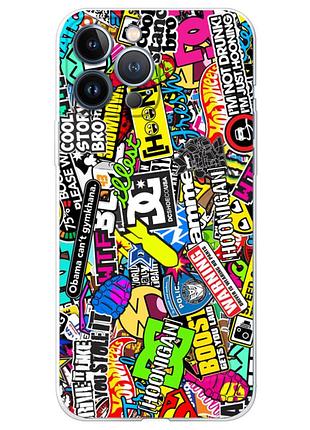 Чехол силиконовый с картинкой на iphone 13 pro (цветные наклейки)