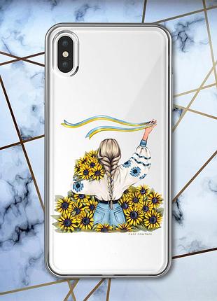 Прозрачный чехол на iphone xs max :: девушка с лентой (принт 25)