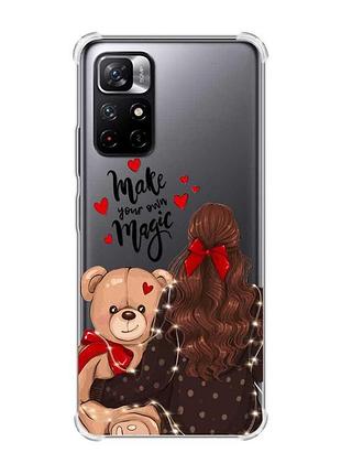Чохол з потовщеними кутами на xiaomi redmi note 11 5g дівчина з ведмедиком (принт 188)
