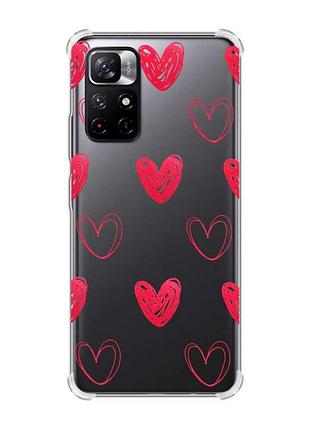 Чохол з потовщеними кутами на xiaomi redmi note 11 5g сердечка червоні (принт 77)