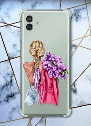 Чохол з потовщеними кутами на samsung galaxy m13 5g дівчина з бузком (принт 7)
