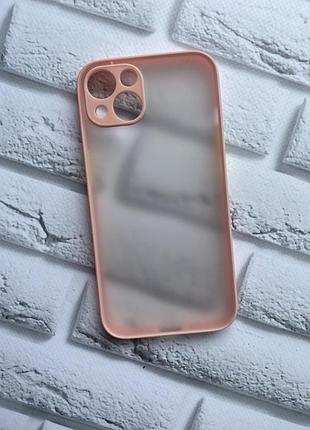 Прозрачный матовый чехол с силиконовым бампером для iphone 13 розовый