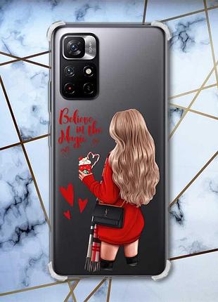 Чехол с утолщёнными углами для xiaomi redmi note 11 5g :: девушка с кофе (принт 137)