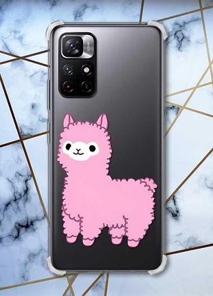 Чехол с утолщёнными углами для xiaomi redmi note 11 5g :: лама розовая (принт 100)