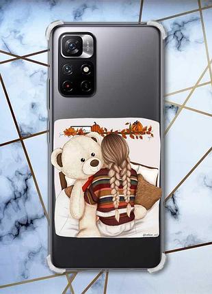 Чохол з потовщеними кутами на xiaomi redmi note 11 5g дівчинка з ведмедиком (принт 117)