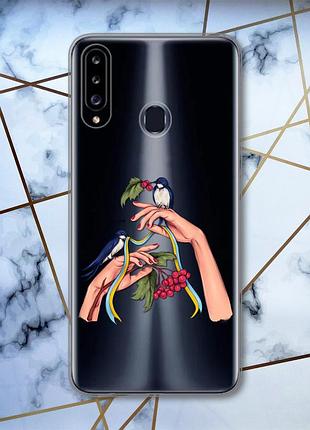 Прозрачный чехол на samsung galaxy а20ѕ :: ласточки (принт 15)
