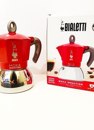 Кавоварка гейзерна bialetti new moka induction red (червона) на 4 чашки (150 мл.)