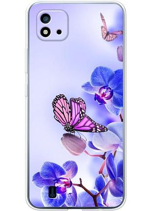 Чехол силиконовый с картинкой на realme c11 2021 (цветок, бабочка на орхидее)