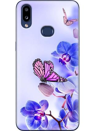 Чехол силиконовый с картинкой на samsung galaxy a10s (a107) (цветок, бабочка на орхидее)