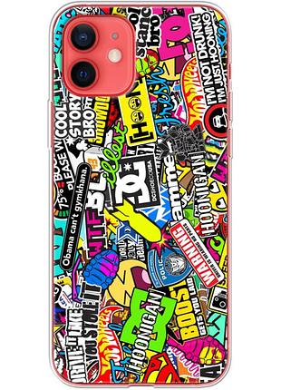 Чехол силиконовый с картинкой на iphone 12 mini (цветные наклейки)