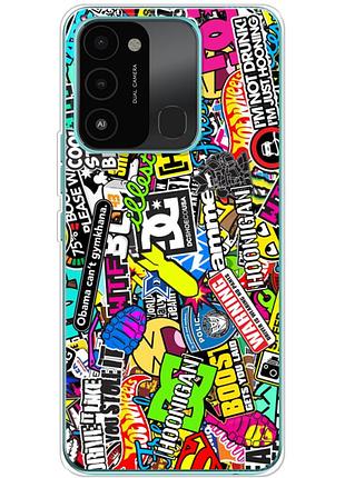 Чехол силиконовый с картинкой на tecno spark 8c (цветные наклейки)