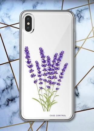 Прозорий чохол на iphone xs max рельєфний дизайн лаванда принт 28
