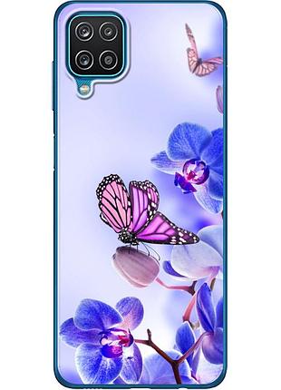 Чехол силиконовый с картинкой на samsung galaxy m12 (m127) (цветок, бабочка на орхидее)