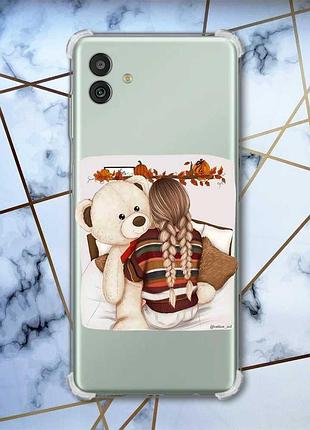 Чехол с утолщёнными углами на samsung galaxy m13 5g :: девочка с мишкой (принт 117)
