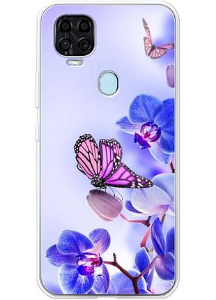 Чехол силиконовый с картинкой на zte blade v2020 (цветок, бабочка на орхидее)