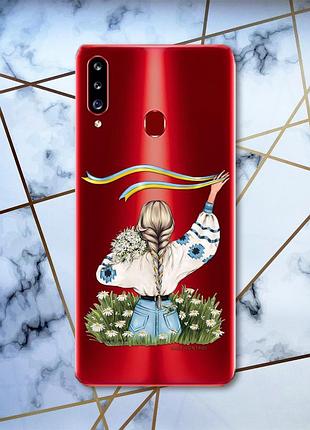 Прозрачный чехол на samsung galaxy а20ѕ :: девушка с лентой (принт 17)