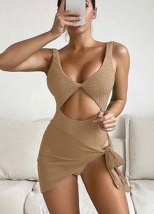 Соблазнительный нюдовый/бежевый фактурный слитный купальник/слитный купальник, на р. s/m