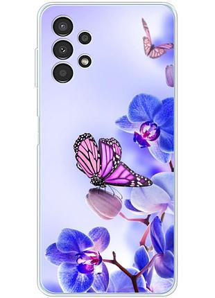 Чехол силиконовый с картинкой на samsung galaxy a32 4g (a325) (цветок, бабочка на орхидее)