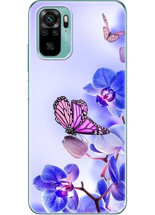 Чехол силиконовый с картинкой на xiaomi redmi note 10 (цветок, бабочка на орхидее)