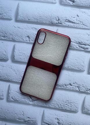 Силіконовий прозорий чохол з блискучим обідком для iphone x/xs червоний