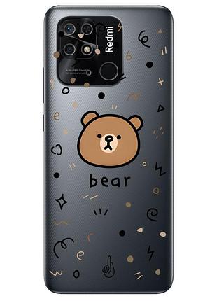 Прозрачный чехол на xiaomi redmi 10с :: мишка (принт 76)