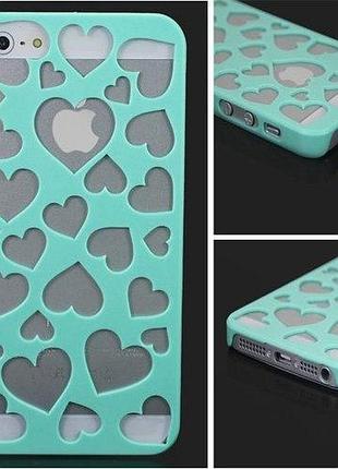 Пластиковий чохол для iphone 5 / 5s вирізані серця зелений