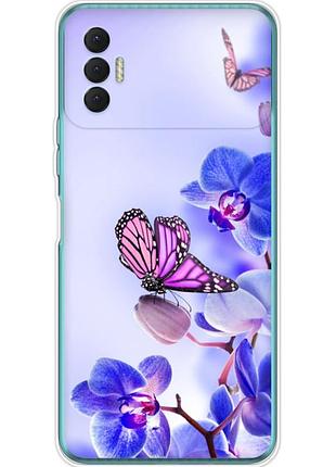 Чохол силіконовий з картинкою на tecno spark 8p (квітка, метелик на орхідеї)