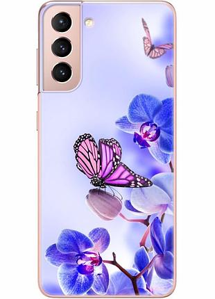 Чохол силіконовий з картинкою на samsung galaxy s21 fe (g990) (квітка, метелик на орхідеї)