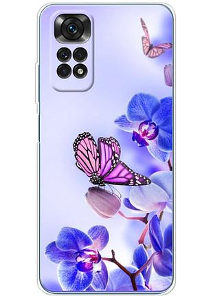 Чехол силиконовый с картинкой на xiaomi redmi note 11 (цветок, бабочка на орхидее)
