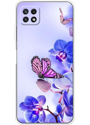 Чехол силиконовый с картинкой на samsung galaxy a22 5g (a226) (цветок, бабочка на орхидее)