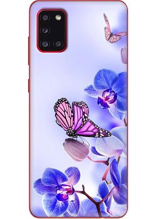 Чехол силиконовый с картинкой на samsung galaxy a51 (a515) (цветок, бабочка на орхидее)