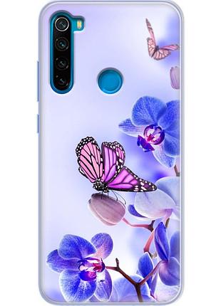 Чохол силіконовий з картинкою на xiaomi redmi note 8 (квітка, метелик на орхідеї)