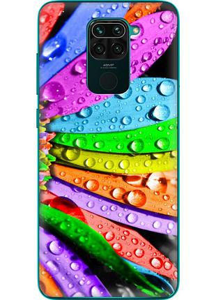 Чехол силиконовый с картинкой на xiaomi redmi note 9 (цветные листья)