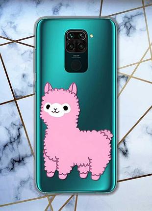 Прозорий чохол на xiaomi redmi note 9 :: лама рожева (принт 100)