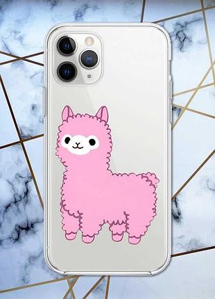 Прозрачный чехол на apple iphone 11 pro max (6,5) :: лама розовая (принт 100)